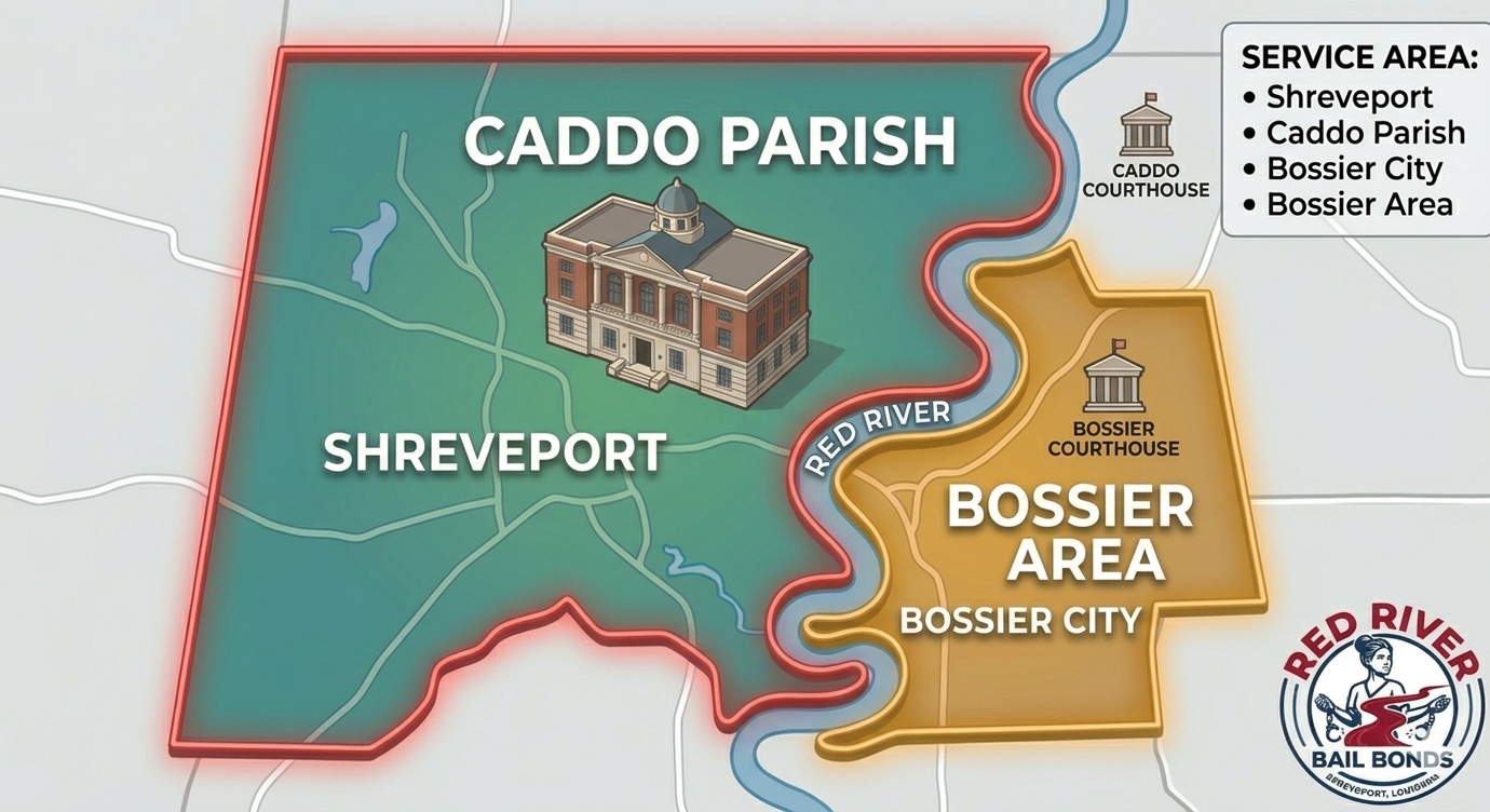 Service areas map showing Shreveport, Caddo Parish and Bossier area